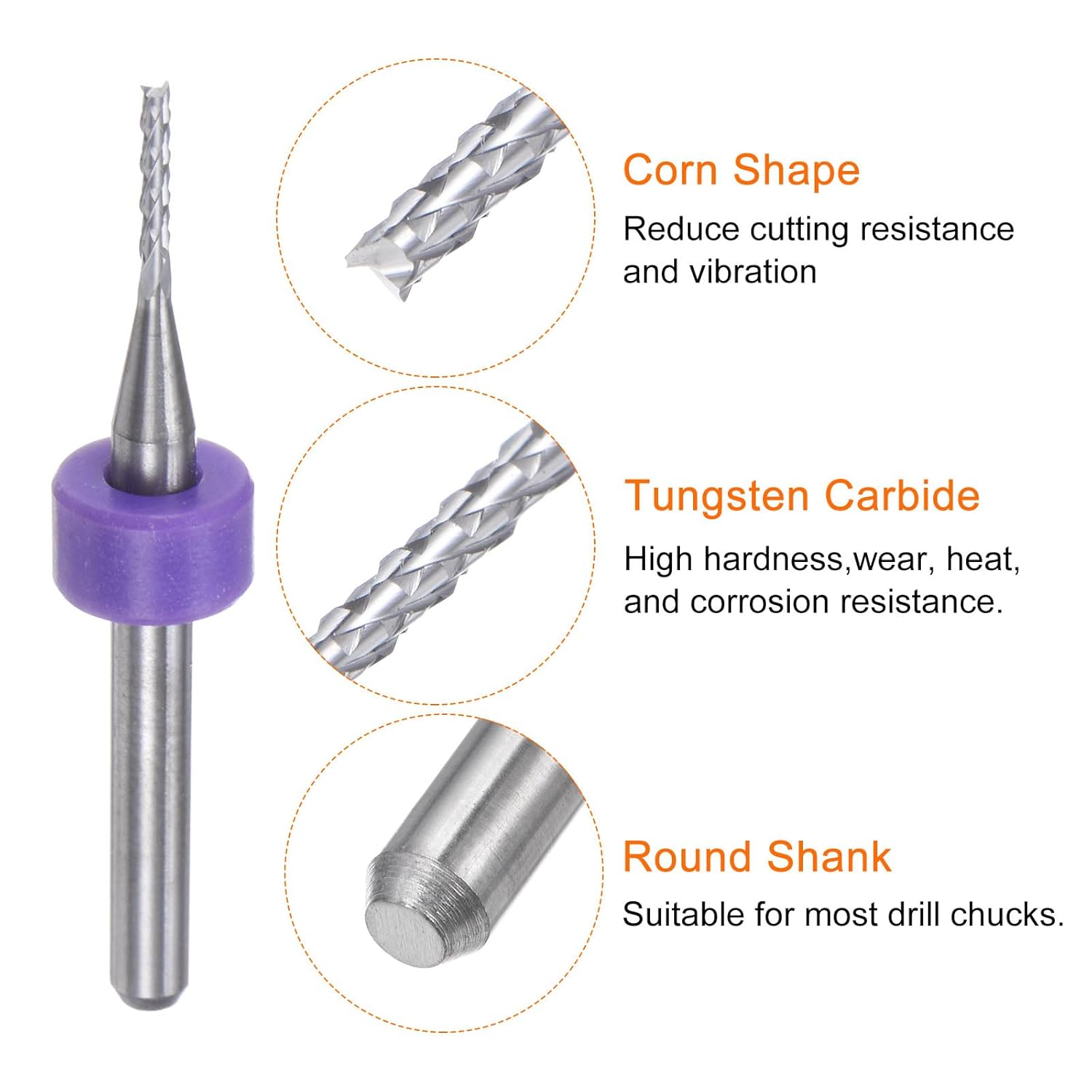 HARFINGTON 10pcs End Mill Bits 1.2mm Solid Carbide CNC Router Bits Engraving Cutter Tools for PCB Circuit Board Milling Machine Wood Carving, 1/8" Straight Shank