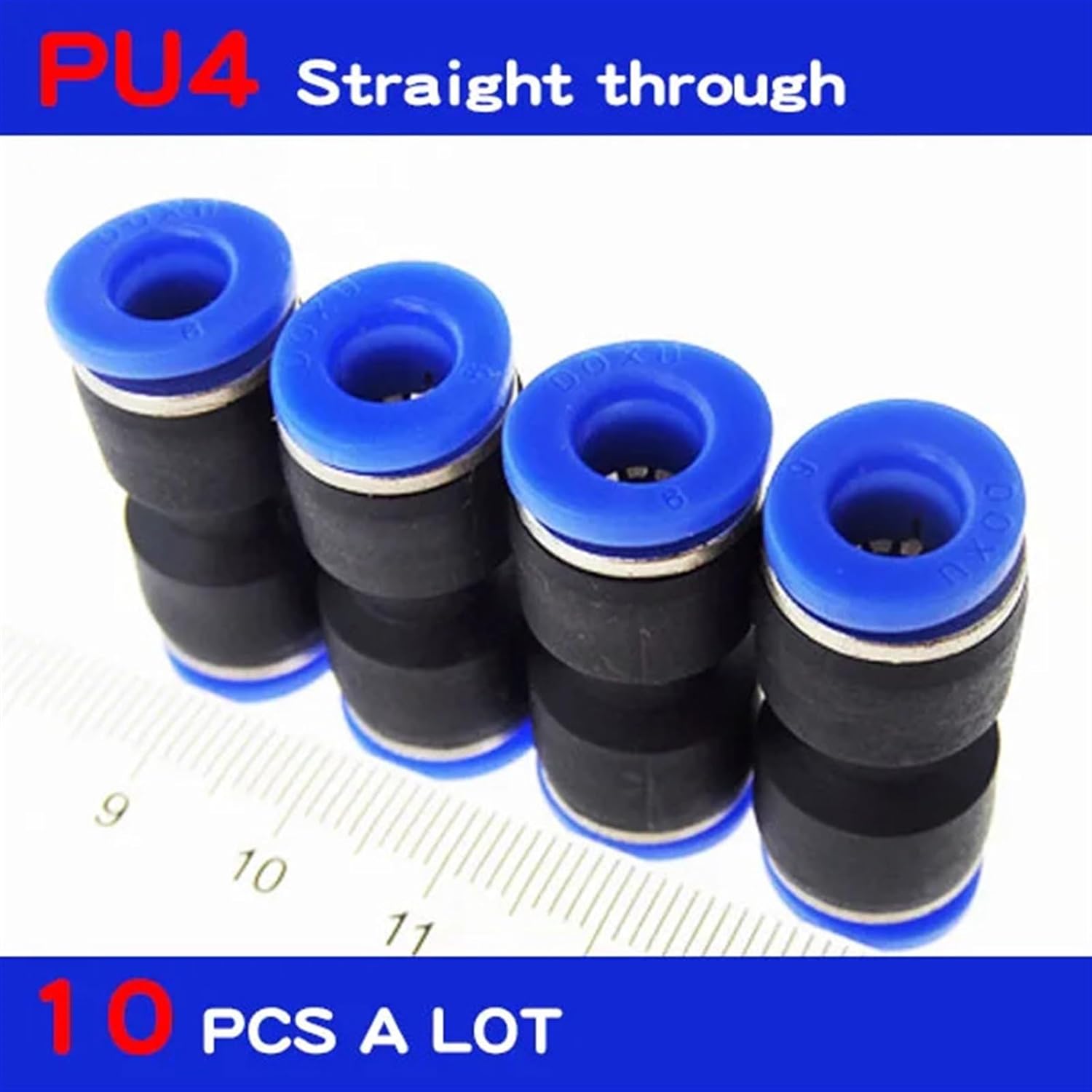 PU4 10Pcs Air Pneumatic 4mm to 4mm Straight Push in Connectors Quick Fittings