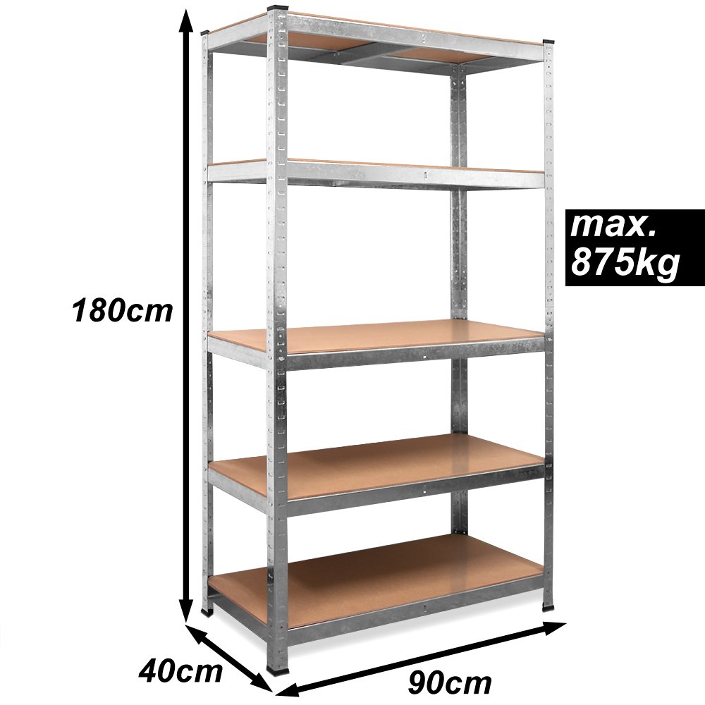 Deuba Lot de 5X Étagčre Charge Lourde métallique 180x90x40cm 5 Plateaux MDF modulables Max. 875 kg par étagčre de Rangement Garage Atelier Outils