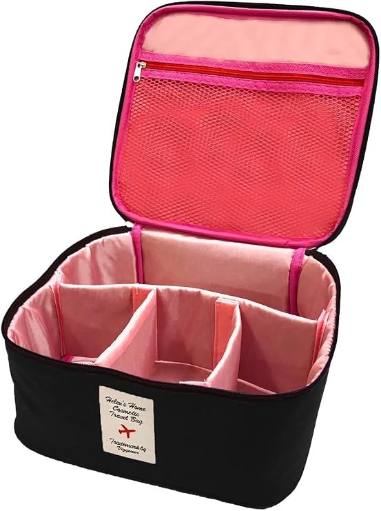 Travel Type Split Makeup Cosmetic Bag Organizer (Black)