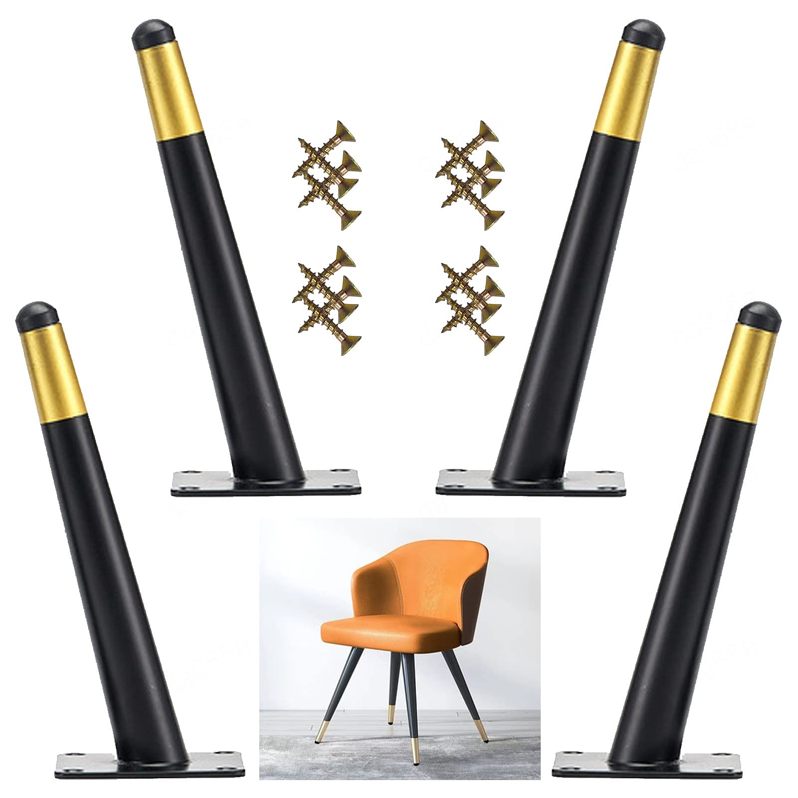 ALXEH Patas De Muebles De 8 Pulgadas, Patas Negras Para Mesa De Café, Patas De Muebles De Metal De Mediados De Siglo Para Sofá, Gabinete, Otomana, Juego De 4 Pies De