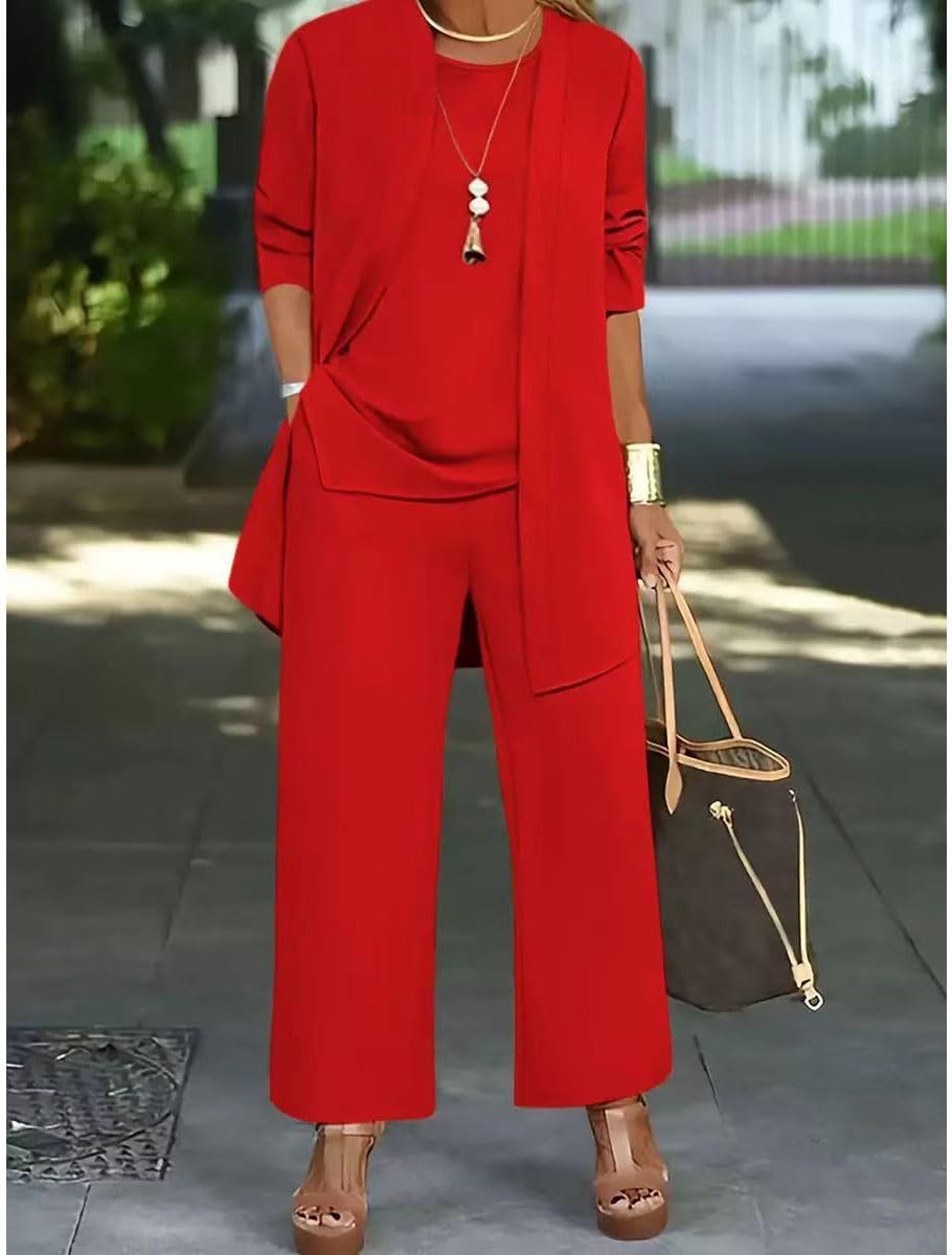 Elegant Long Line Cardigan & Top Pants 3-Pieces Set,3 Piece Travel Outfits Wedding Guest Suits For Women - Image 7