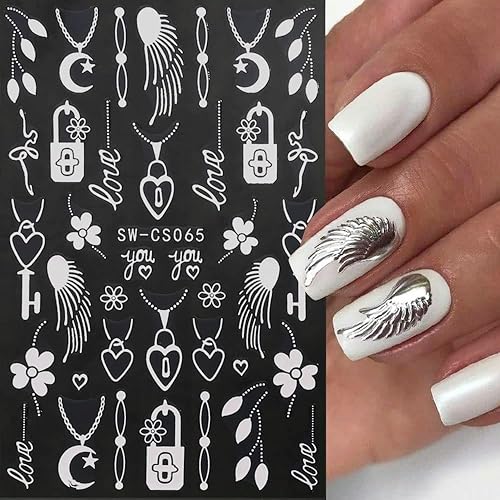 Miniatura 5 de Calcomanías de uñas de San Valentín calcomanías de arte de uñas con cerradura 3D collar de corazón calcomanías de uñas de San Valentín decoración de