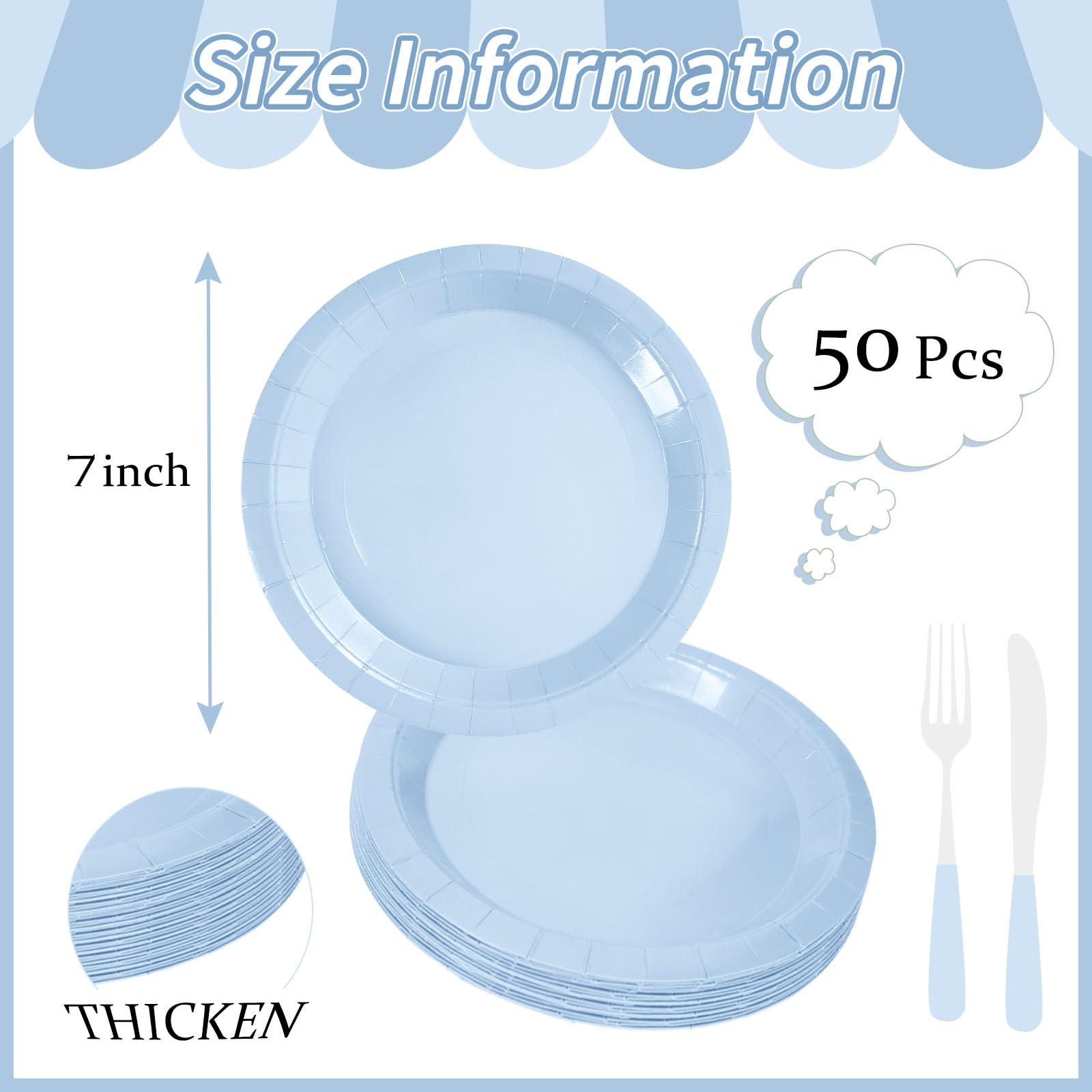 FALIZIFU 50 Pcs Light Blue Paper Plates 7 Inch Blue Dessert Plates Disposable Dinner Plates for Baby Shower Bridal Shower Birthday Party Supplies Disposable Paper Plates