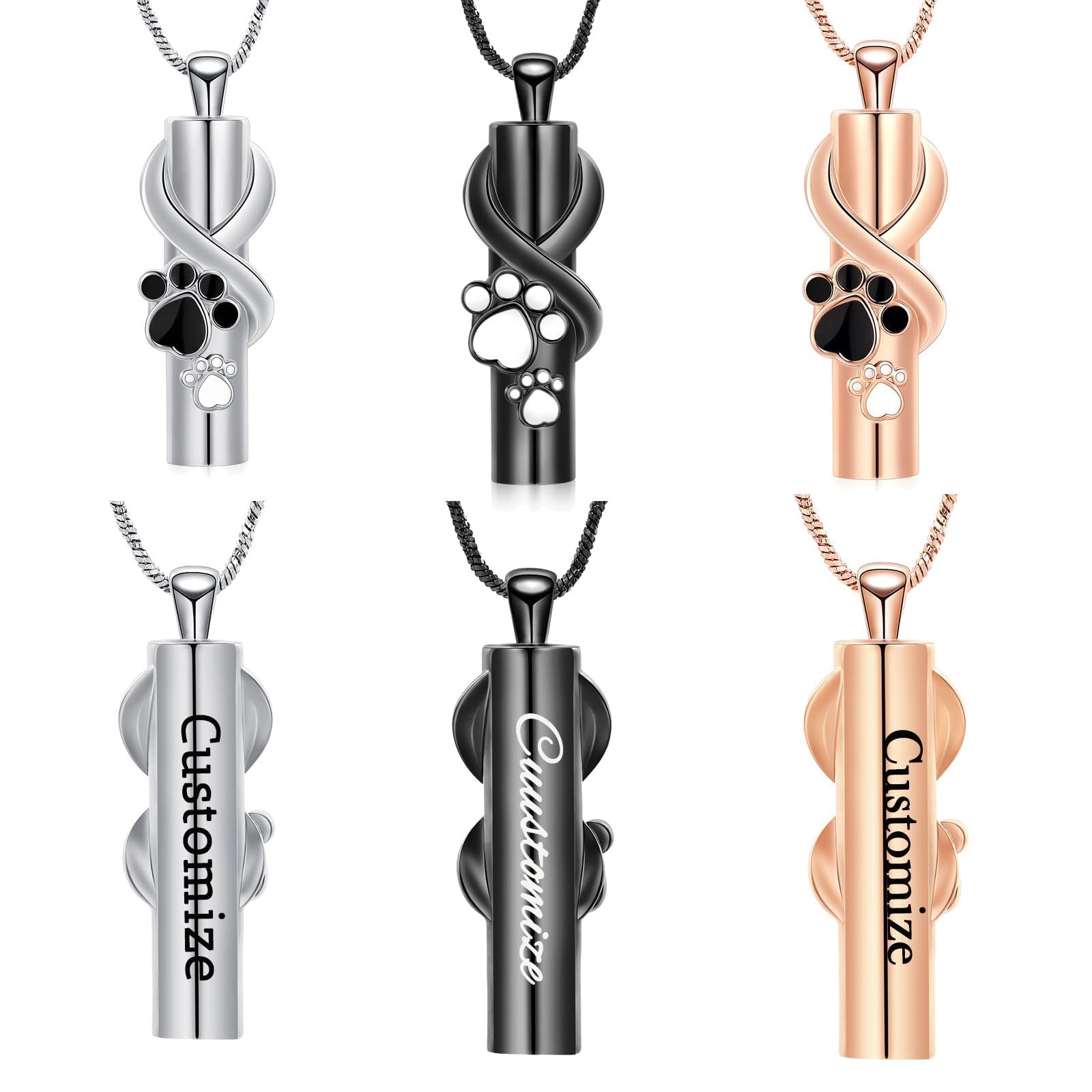 Urna collana per cenere per cane/gatto animali domestici zampa pressione cilindro ciondolo cenere gioielli ricordo animale domestico urna gioielli cremazione gioielli gioielli