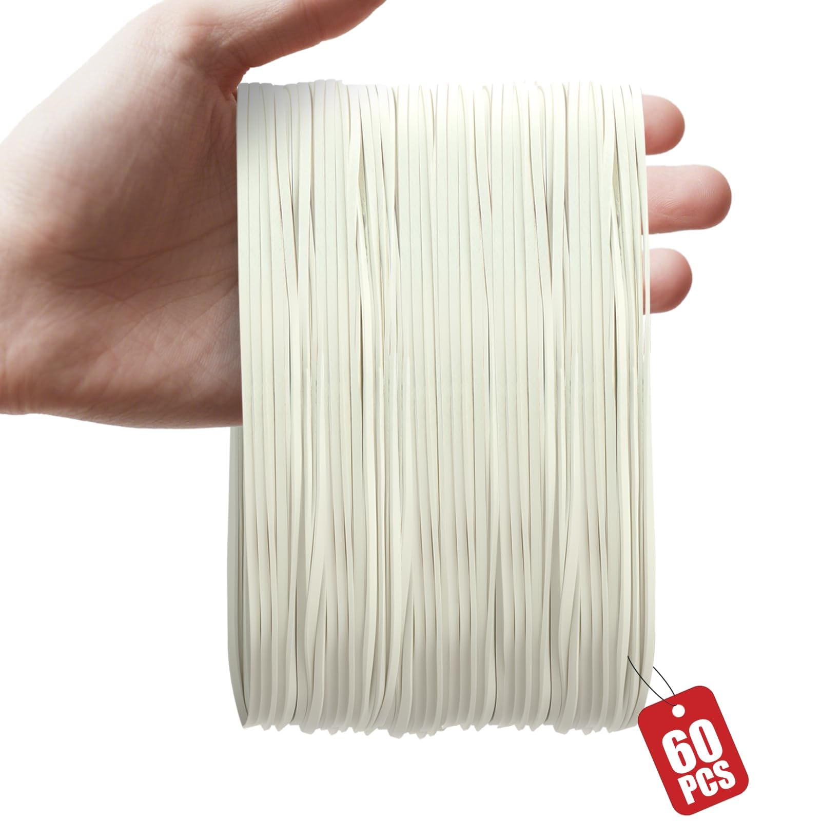 XRXYMQ Large Elastic Rubber Bands 60 Pieces White Elastic Bands 180x3 mm Office Thick Rubber Band for Heavy Duty Office Bills Crafts DIY