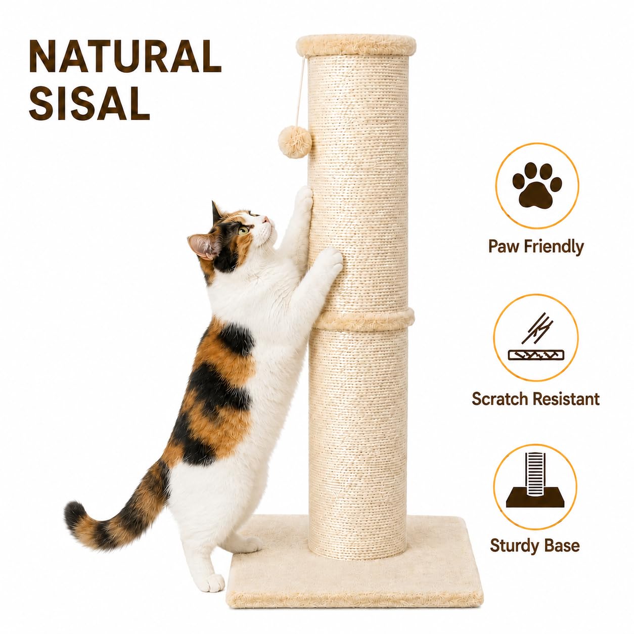 PAWSCRAT Tiragraffi per gatti alto 81 cm, diametro 14 cm, in sisal naturale, resistente ai graffi e durevole, per gatti interni, protegge i tuoi mobili, beige
