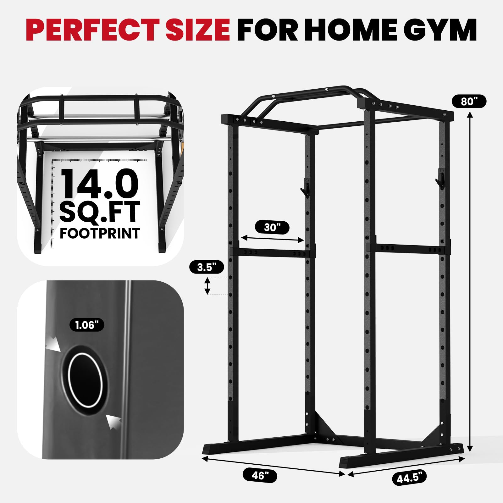 Power Cage 1200 LBS Capacity Multifunctional Power Racks for Home Gym, 2 in 1 Squat Rack with Skinny Pull Up Bar, Pin and Pipe Safeties, Standard J-Hooks, Power Rack for Bench Press Deep Squat