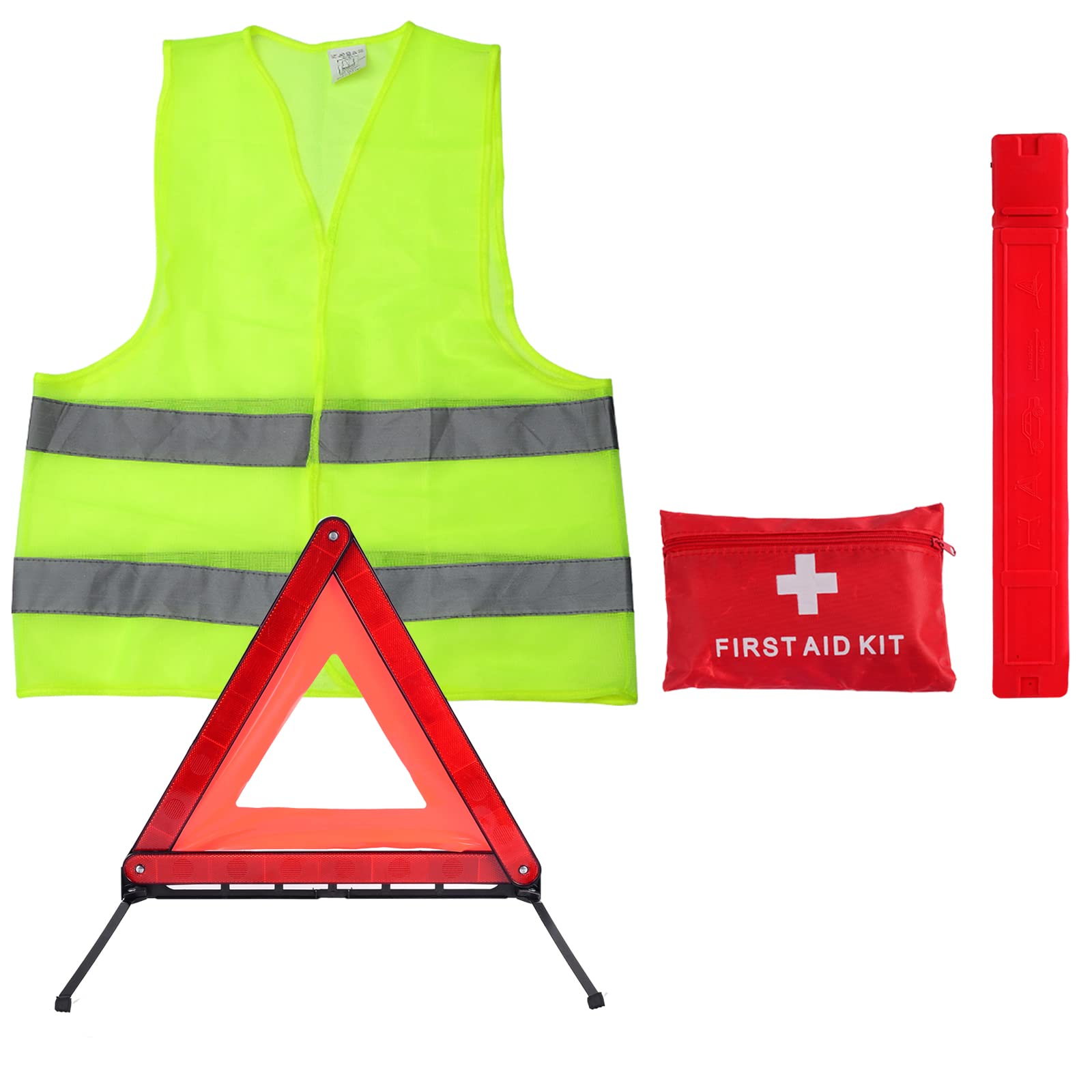Kit d'urgence pour voiture, lot de 4 kit de ventilation de voiture avec triangle d'avertissement réfléchissant pliable Gilet de visibilité Marteau de sécurité pour urgences sur route