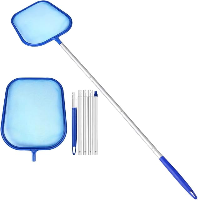 LATERN 150CM Swimming Pool Skimmer, Fine Mesh Pool Leaf Net Heavy Duty Deep Bag Leaf Rake with Aluminum Telescopic Pole for Garden Pond Hot Tub Spa Fountain Fish Tank
