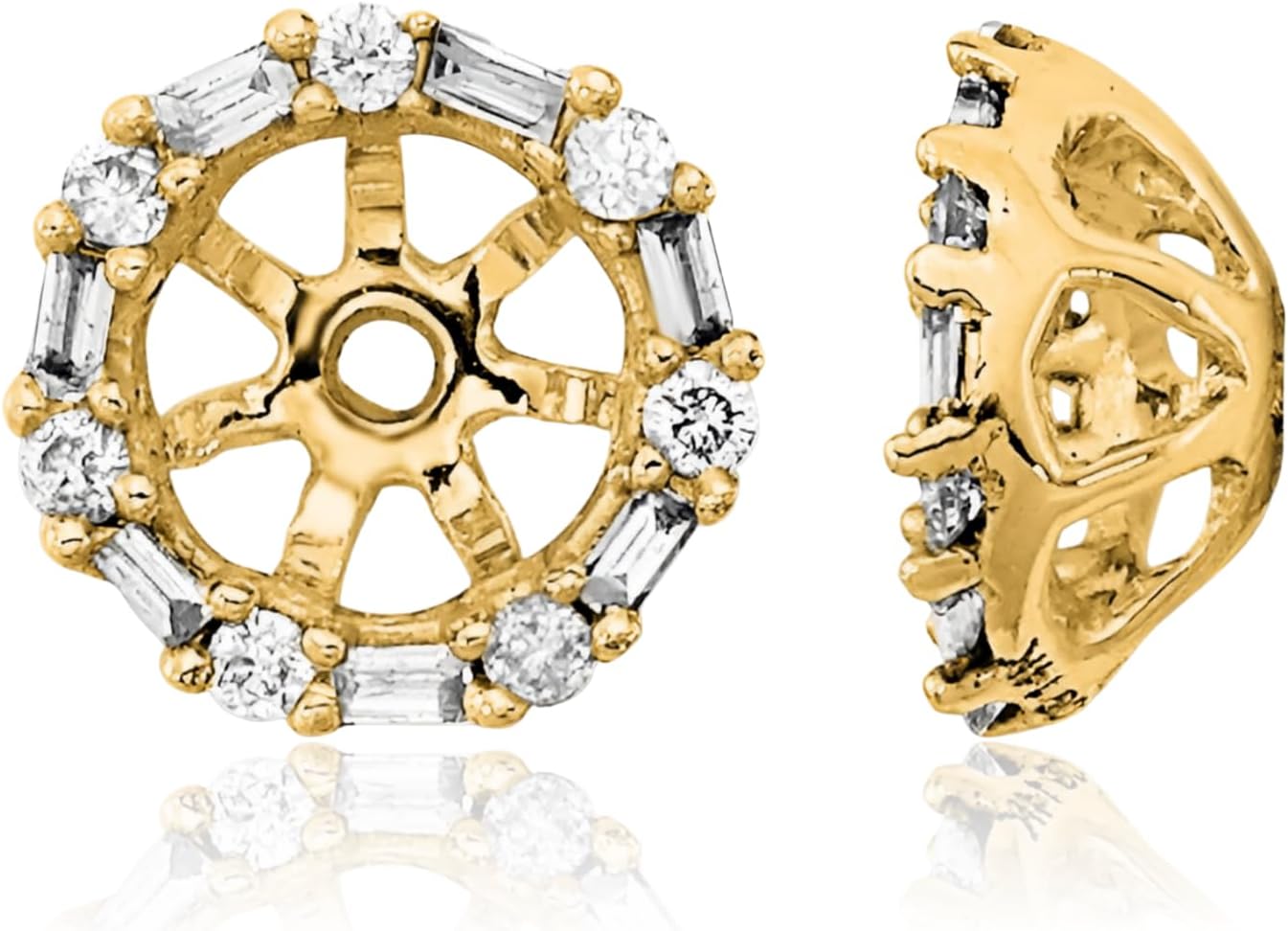 IceCarats 14K Solid Yellow Gold 0.11 carat Diamond Baguette Cluster Earring Jackets 6mm 1/4 inch Round Cut, Natural, Prong Set, Geometric For Her
