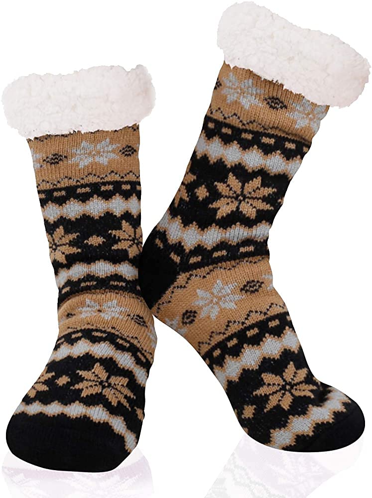 Women/Mens Thermal Sherpa Socks with inside White heavy Fur- Set of 1 Free Size- Different colors & patterns-image-36