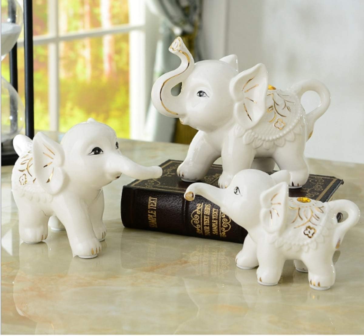 LuvBells Set of 3 Small (13cm/11cm/8cm) Cute Elephant Family Home Decorative Ornaments Decoration Figurines Idols(3Pcs) Bone China Material