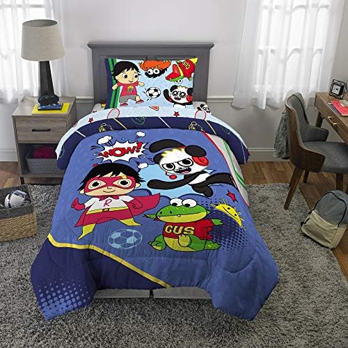 RW Transform Your Child’s Room Into a Fun and Adventurous Resting Place with Super Cute,Soft and Playful Ryan's World Bed in a Bag,Kids Bedding Set,Ryan's Best,Blue/Multicolor,Full