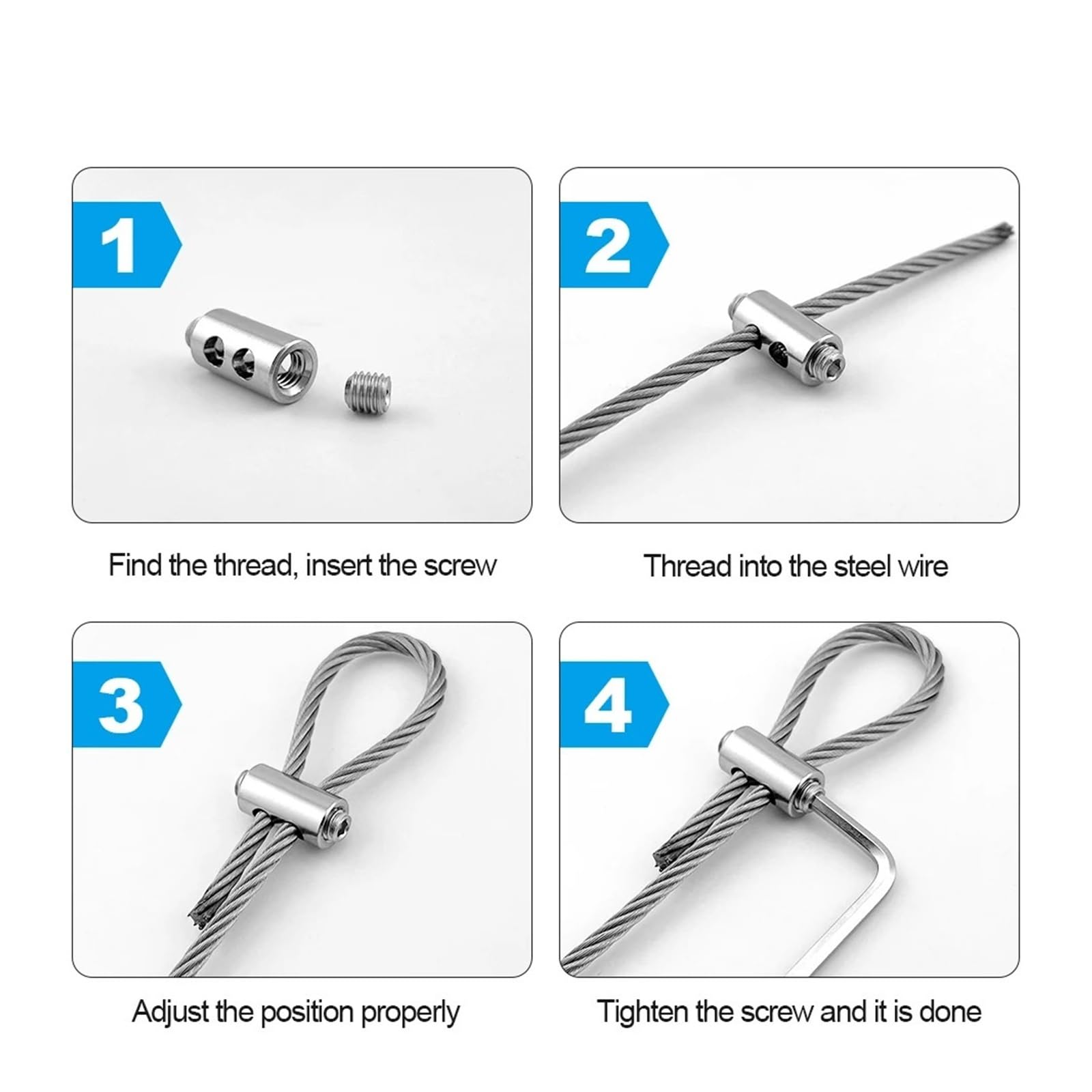10 sztuk 2/3 mm Zaciski do liny stalowej Mocowanie kabla ze stali nierdzewnej Regulowana śruba miedziany metalowy klips Złączka do uprzęży (H-100PCS)