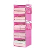 5-Shelf Hanging Closet Organizer, Hanging Storage Shelves with 4 Side Pockets Space-Saving for Bedroom, Foldable (Pink)