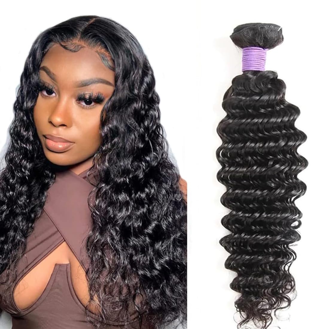 SIIKAPDeep Wave Human Hair Bundles 14inch 1 Bundle 10A Brazilian Deep Wave Bundles Human Hair 100% Unprocessed Virgin Human Hair Deep Curly Weave Bundles Wet and Wavy Bundles Natural Black Color