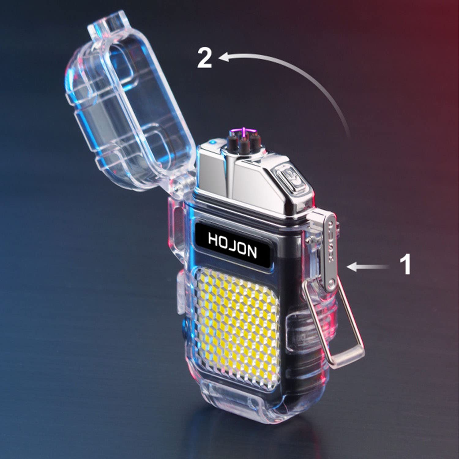 Briquet Électrique Coque Transparente Étanche Double Arc COB Lumière Portable USB Rechargeable sans Flamme Extérieur Coupe-Vent Briquet avec Lanière Boîte-Cadeau