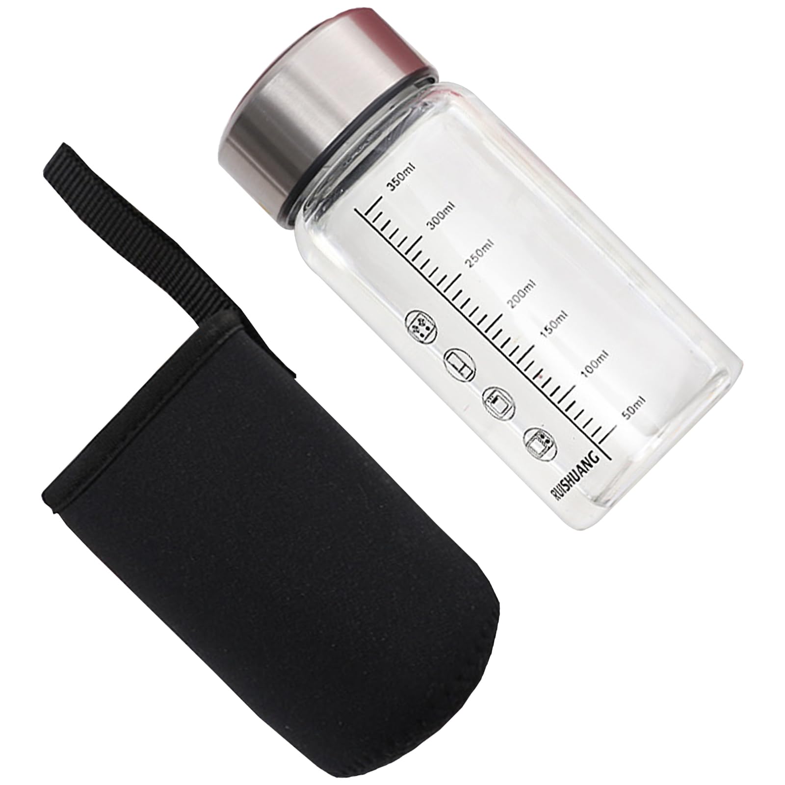Glass Water Bottle 350ml Measuring Marking Portable Microwave Safe for Hot Day Drink Travel Glass Cup