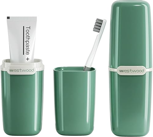 Estuche de viaje para cepillo de dientes verde, portátil, para cepillo de dientes y pasta de dientes, contenedor organizador con taza de enjuague