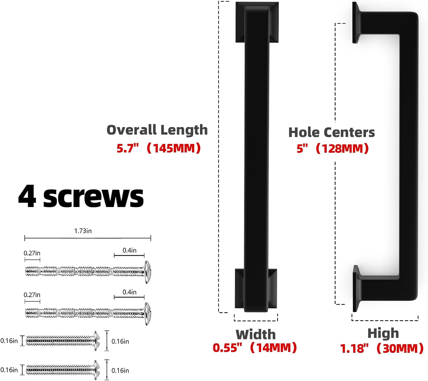 10 Pack Matte Black Cabinet Pulls 5 Inch(128mm) Kitchen Cabinet Handles Cabinet Hardware for Drawer Pulls