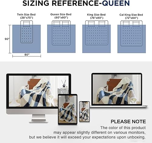 Miniatura 8 de PU MEI Manta de forro polar Sherpa de 50 x 60 pulgadas reversible de felpa esponjosa para sofá o cama color gris y azul suave