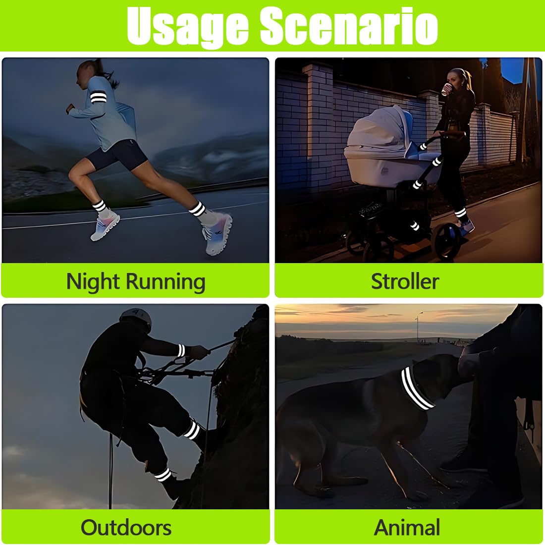 LOLANIUT 2 Pezzi Nero Bracciale Riflettente Elastico, mollette per Pantaloni da Bicicletta, Bande Sportivi Catarifrangente di Alta visibilità per Notturne Corsa Passeggiate Ciclismo