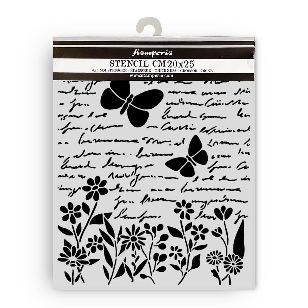 Stamperia - Thick Stencil for Scrapbooks, Albums, Cards, Bullet Journals, and More, Flexible Material, Easy to Clean, Perfect for Crafts and Gifting (Daisy Art, Letter and Butterfly)