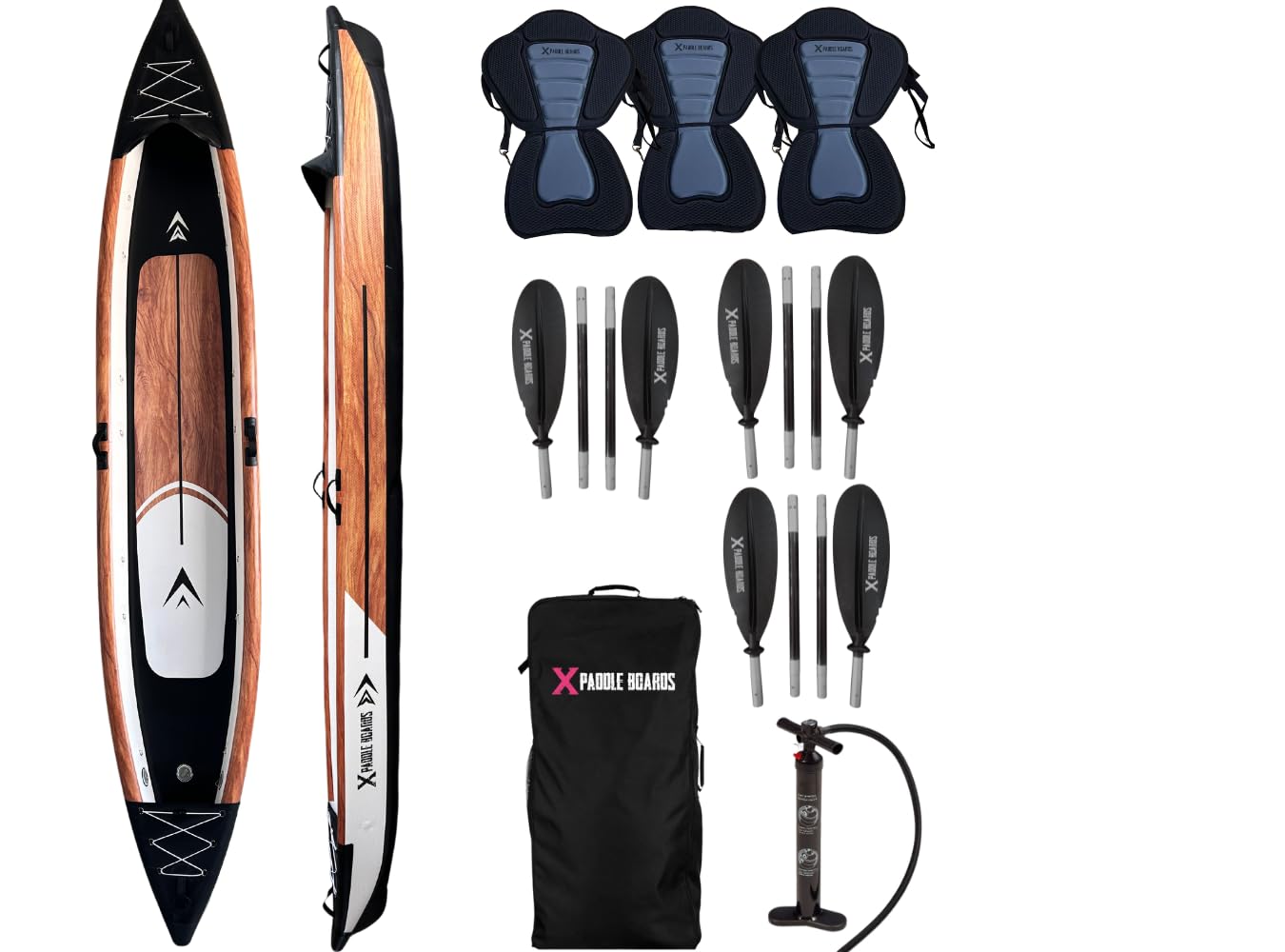 Canoa Kayak Inflable 3 Plazas Dropstitch 490 x 85 x 42 cm K-Black