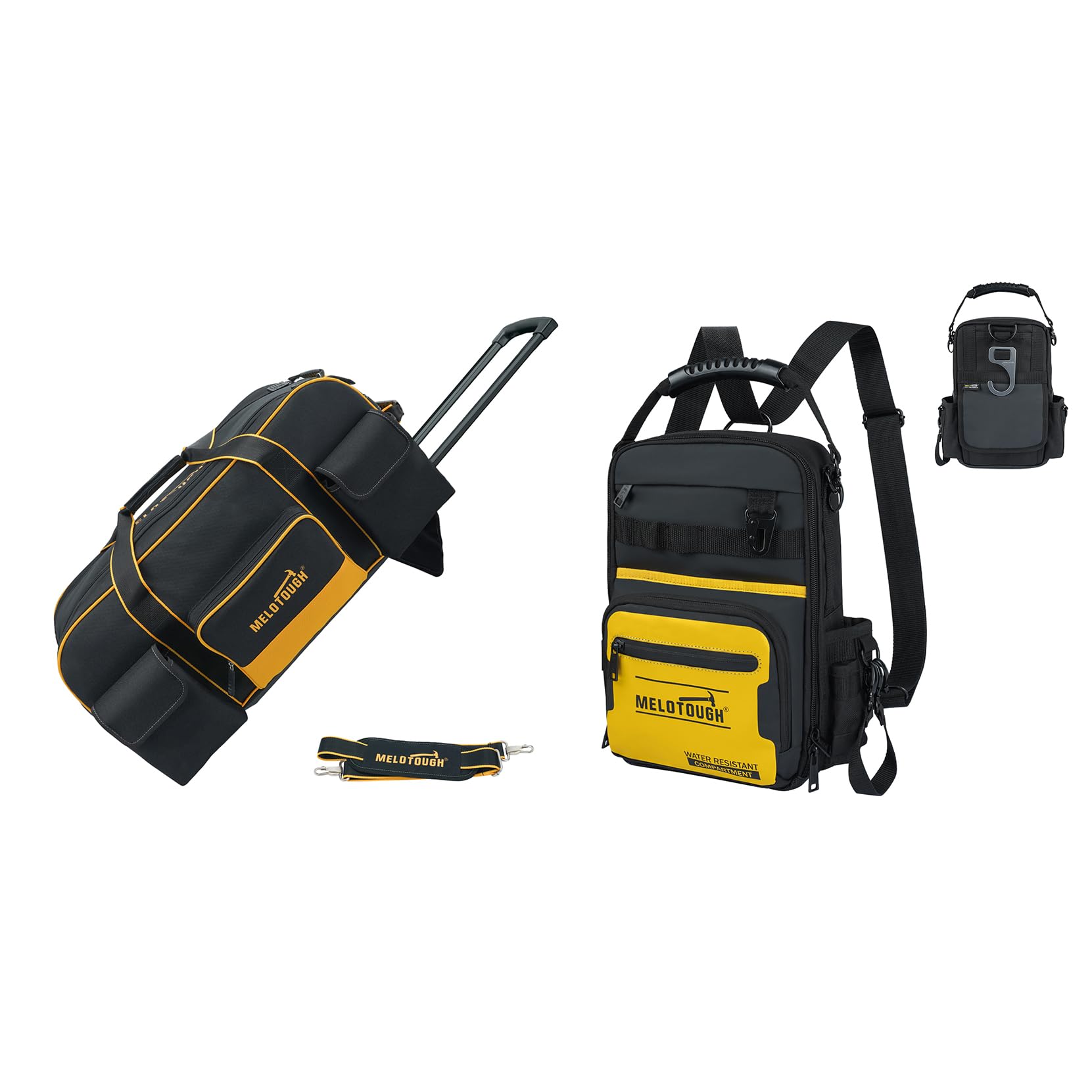 MELOTOUGH Rolling Tool Bag with Wheels 30 Multi-Storage Pockets Small Tool Backpack for Electrician HVAC Technician