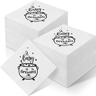 Halloween Baby Shower Napkins, A Baby is Brewing Baby Shower Decorations Halloween Baby Napkins Shower Gender Reveal Party Decorations Halloween Baby Shower Disposable Napkins 5 x 5 In (100 Pcs)