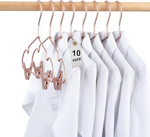 Miniatura 2 de Perchas de metal de oro rosa con clips, paquete de 10 perchas para ropa de bebé de 12.6 pulgadas para bebés, recién nacidos, antideslizantes,