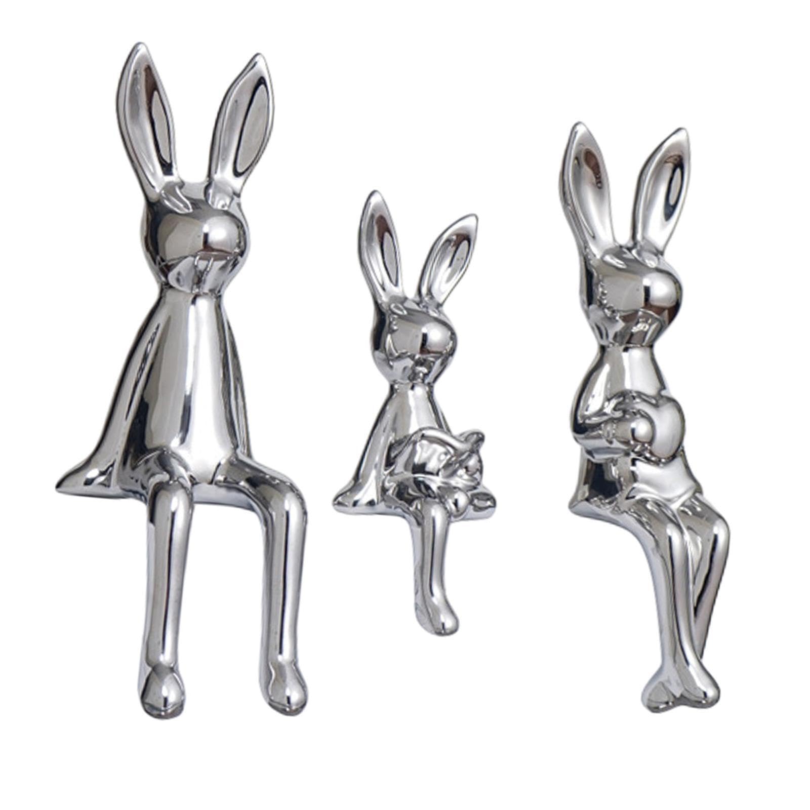 QIXCXAZ Elegant Miniature Bunny Statues Rabbit Figurine Ornament Stylish And Unique Gift Idea For Any Home Or Office Decor Sitting Rabbit Statue Figurine, Silver