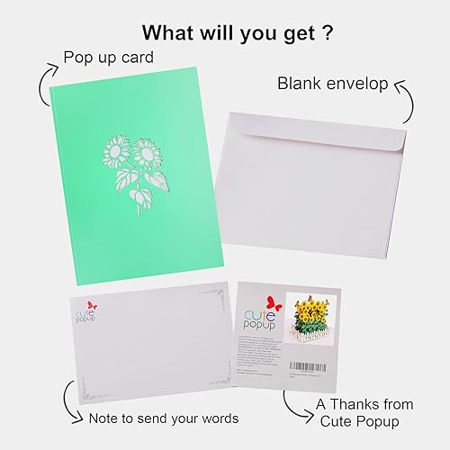 Miniatura 4 de CUTEPOPUP - Tarjeta de flores emergentes Girasol,Ramo de girasol,Jardín de girasoles,Florero Girasol