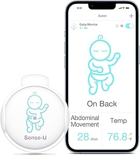 Sense-U Smart Baby Abdominal Movement Monitor - Tracks Baby's Abdominal Movement, Temperature, Rollover with Instant Audio Alerts on Smartphones