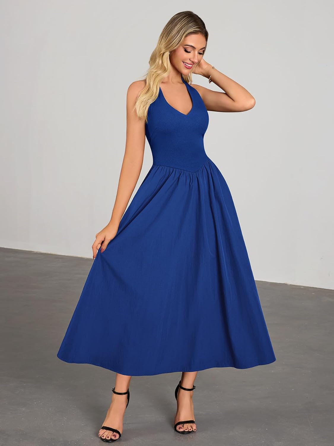 Miusol Women's Sexy Halter Neck Sleeveless V Neck Flowy Maxi Dress Casual Party Long Dress - Image 4