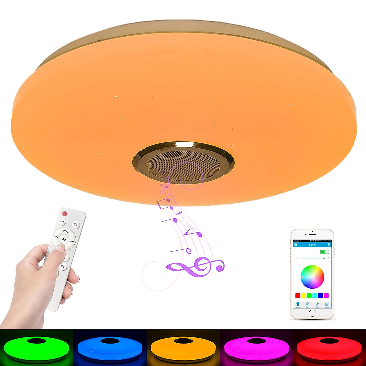 Northrend Smart LED Ceiling Lights, 36W Music Ceiling Light with Remote Control & APP, RGB Ceiling Light with Bluetooth Speaker, for Louge, Living Room, Bedroom and More (Circular)