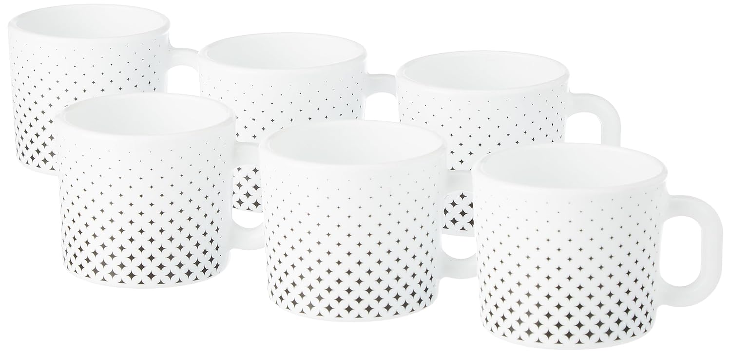 Larah by Borosil Nora Black Opalware Mug, Set of 6 Tea/Coffee Mugs, 100