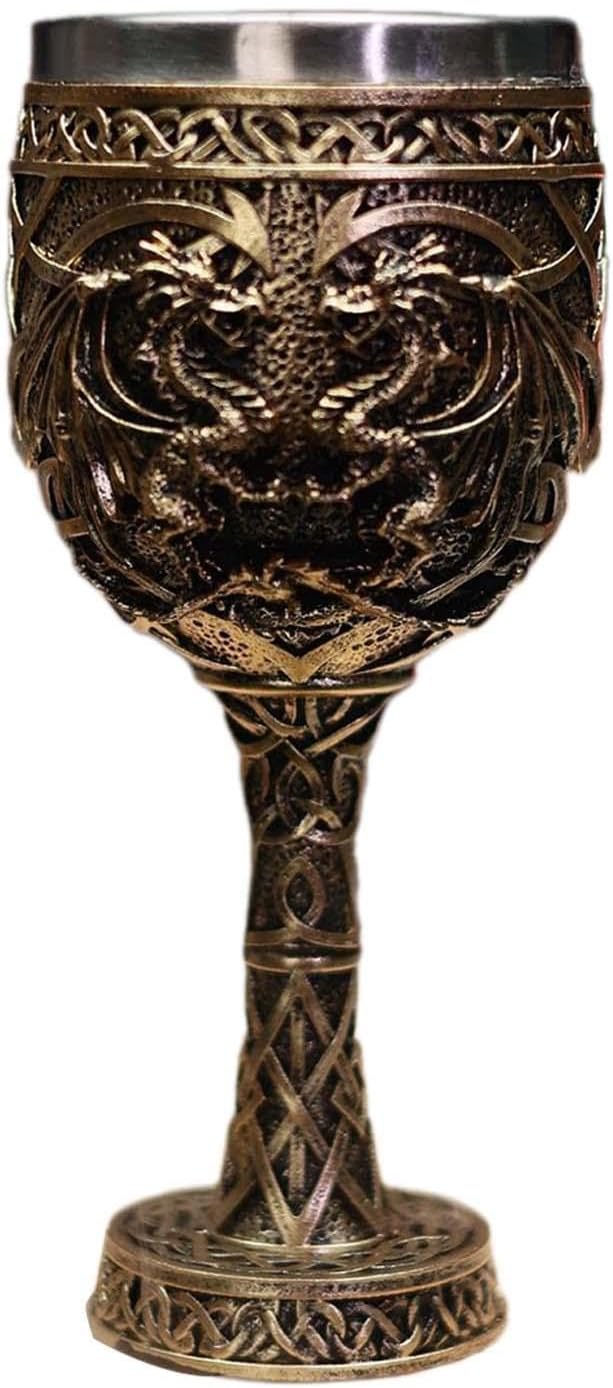 T Tooyful Vintage Medieval Goblet, Dragon Drinking Glass, Multi-purpose, Wedding, Novelty, Desktop Decor, Ceremonial Drinkware, Brown