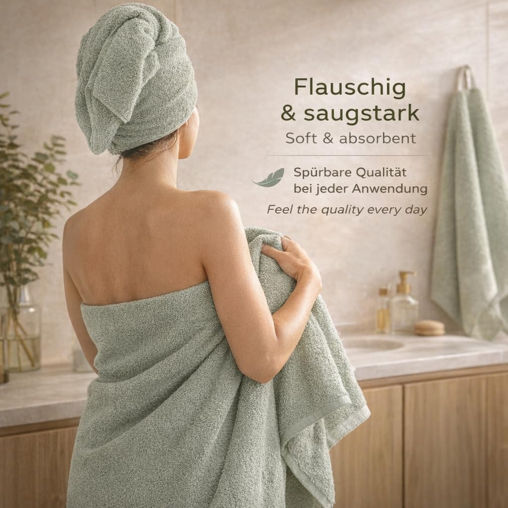 Betz Lot de 12 Serviettes Premium Set de 2 draps de Bain 4 Serviettes de Toilette 2 Serviettes d'invité 2 lavettes 2 Gants de Toilette 100% Coton Couleur Vert Foin