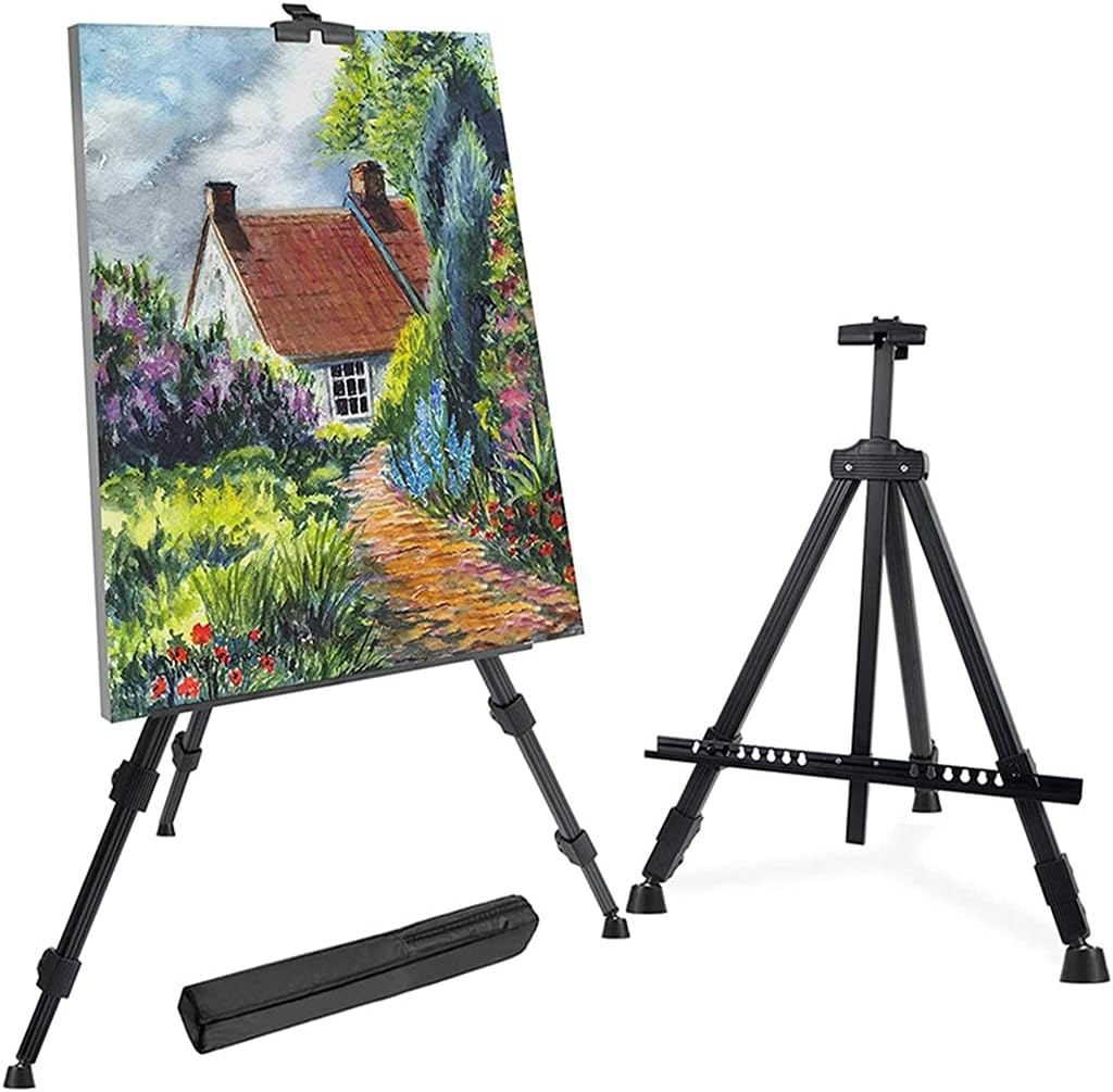 HBJWOV Adjustable Metal Sketch Easel Stand Foldable Travel Easel Aluminum Alloy Easel Sketch Drawing for Artist with Carry Bag