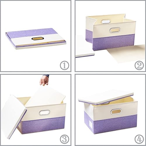 Miniatura 217 de PRANDOM Contenedor de almacenamiento plegable con tapa, caja de almacenamiento plegable de tela, cesta organizadora con tapa, para el hogar, Beige