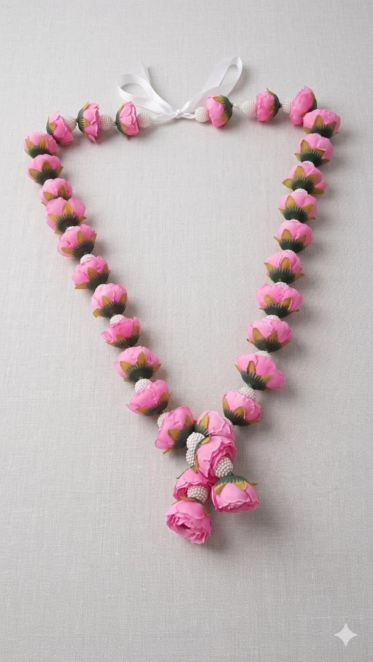 Artificial Rose Flower Garland Mala with Pearl Tassel | Door