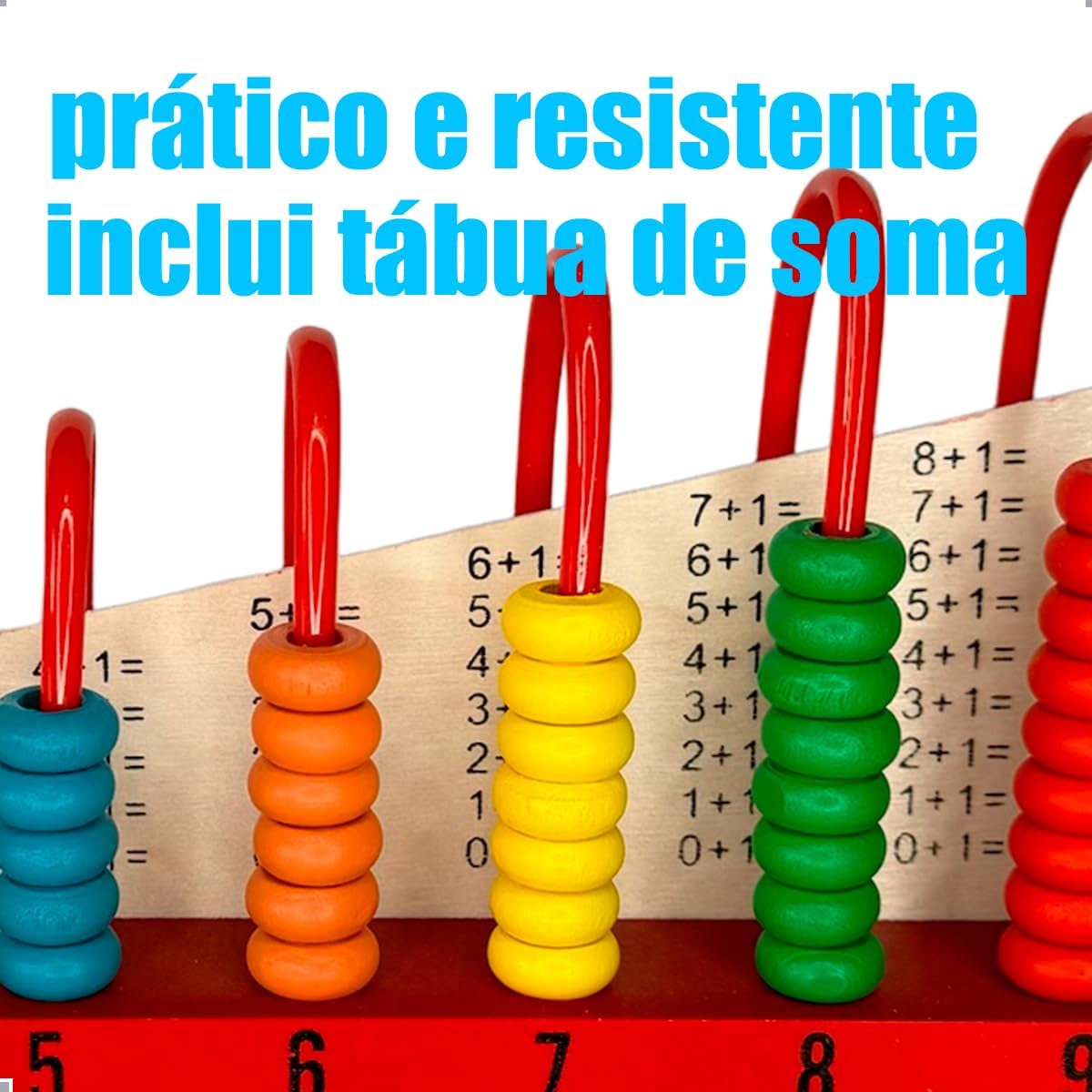 Abaco de Madeira Educativo Escolar Contador Didático 30 Centímetros 10 Colunas Dupla Face