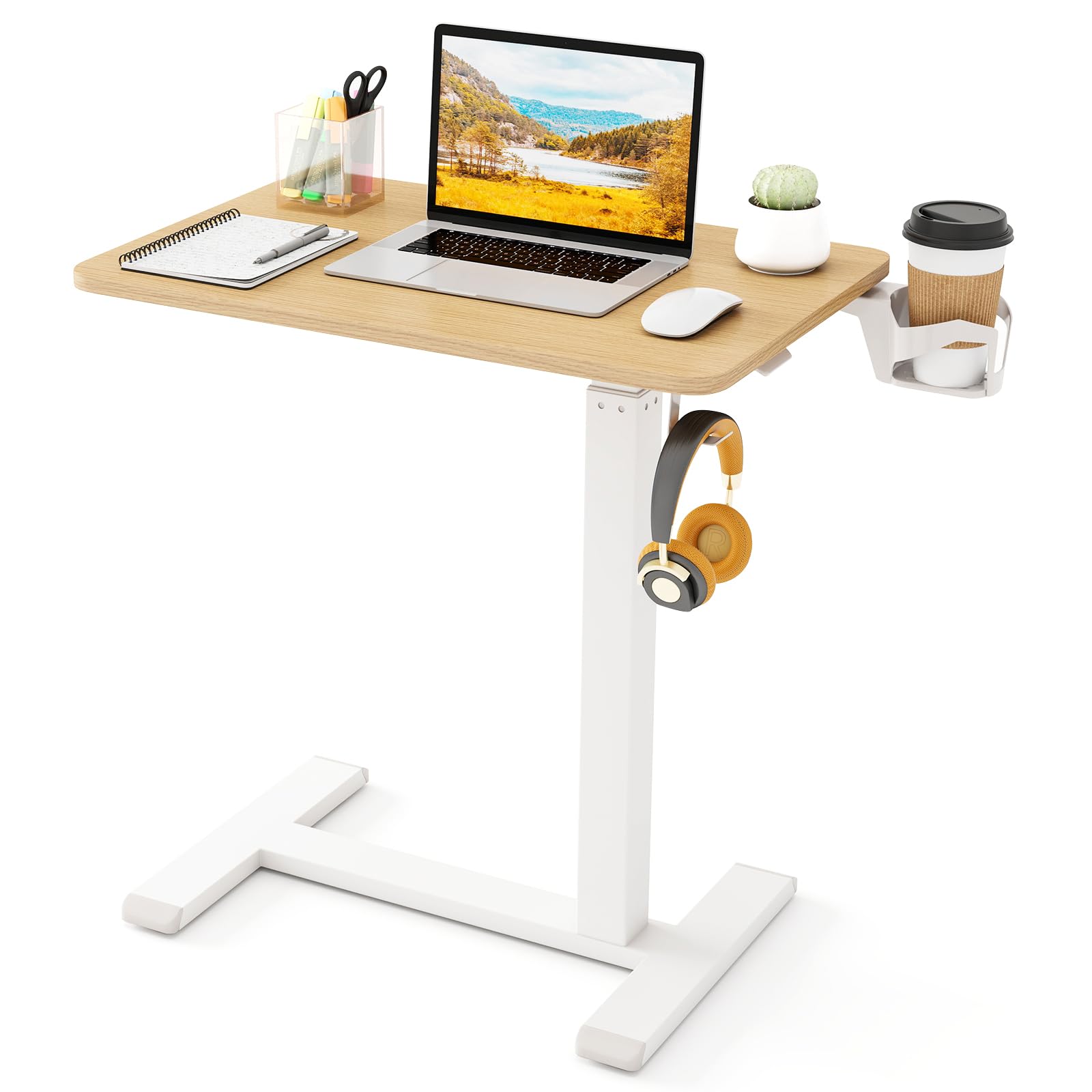 Bureau debout mobile à roulettes pneumatique avec table de lit réglable Tangkula