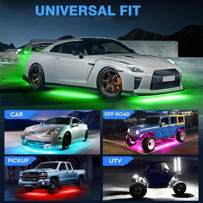 Underglow Kit for Car, Led Underglow Lights with App and Remote Control, 16 Million RGB Colors, 29 Preset Modes, Music & DIY Mode, Under Car Led Lights Exterior for SUVs, Trucks, DC 12V