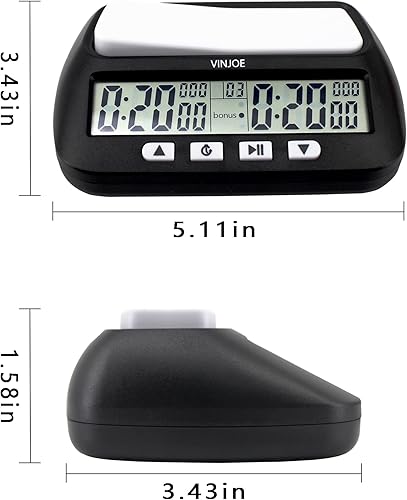Vista 5 de VINJOE Reloj de ajedrez digital profesional para juegos de mesa, reloj digital portátil de ajedrez y temporizador de juegos con características
