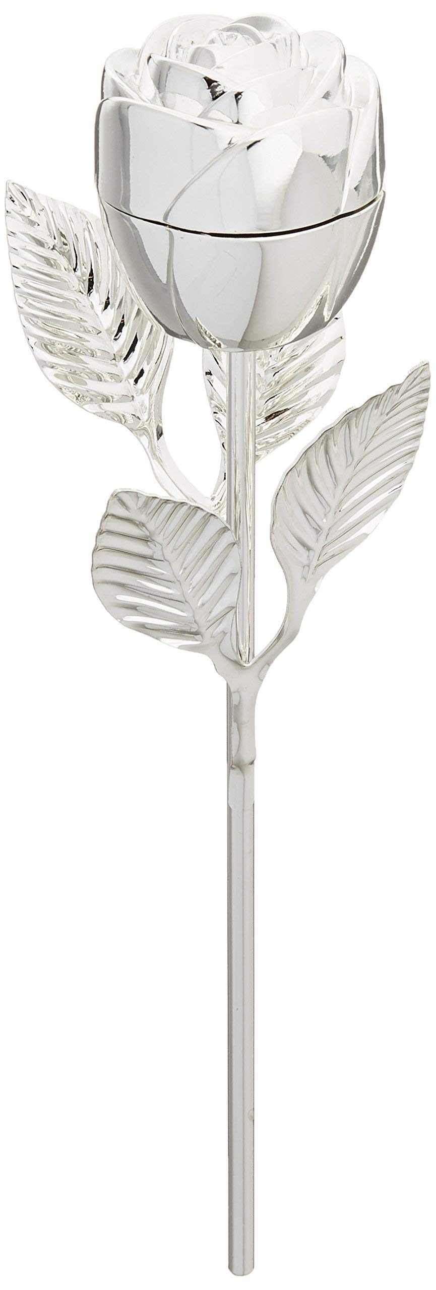 Elegance Rose Ring Holder with Long Stem, Silver