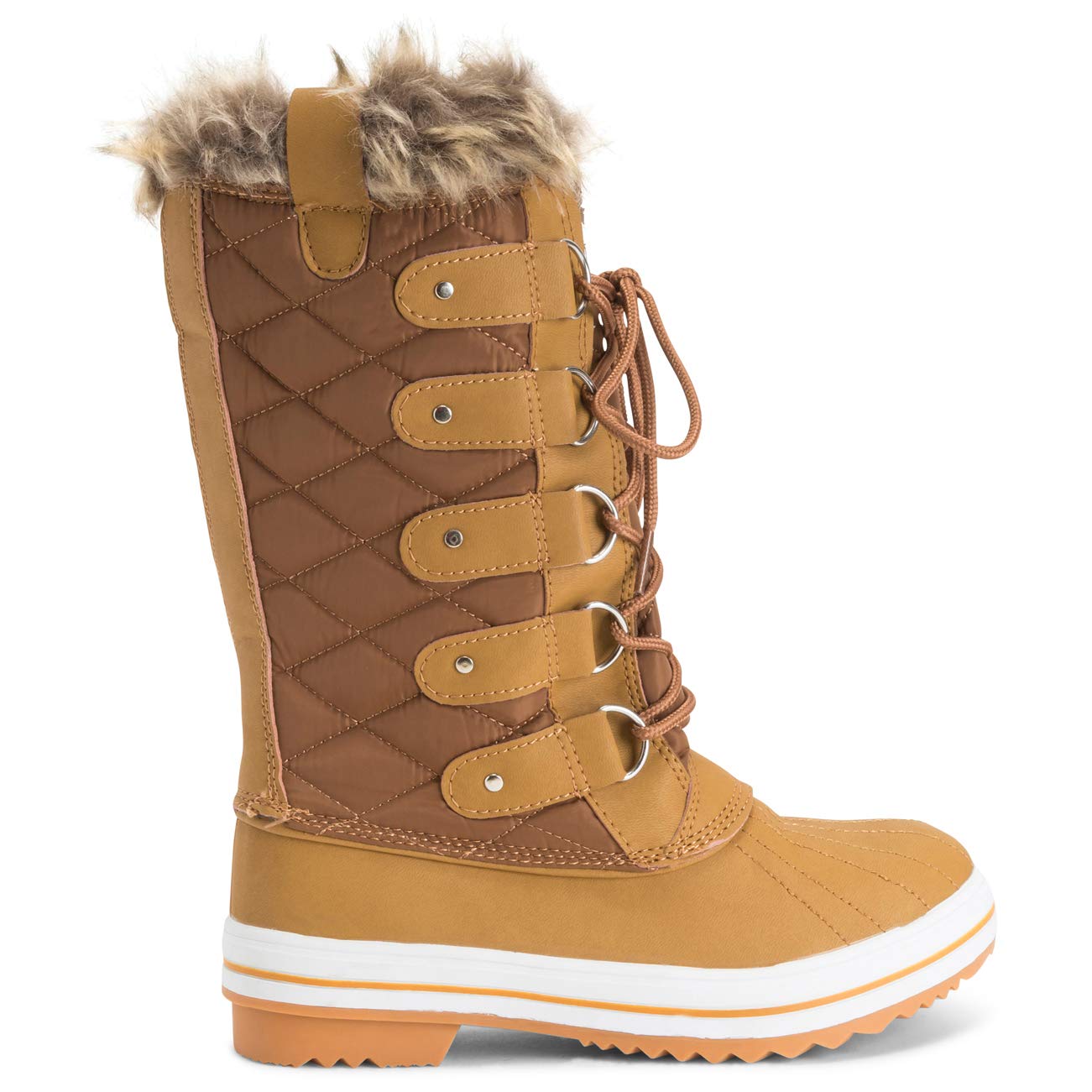 Polar Womens Snow Boot Nylon Tall Winter Snow Waterproof Warm Rain Boot - Tan/Tan - 5 - ZZCD0028