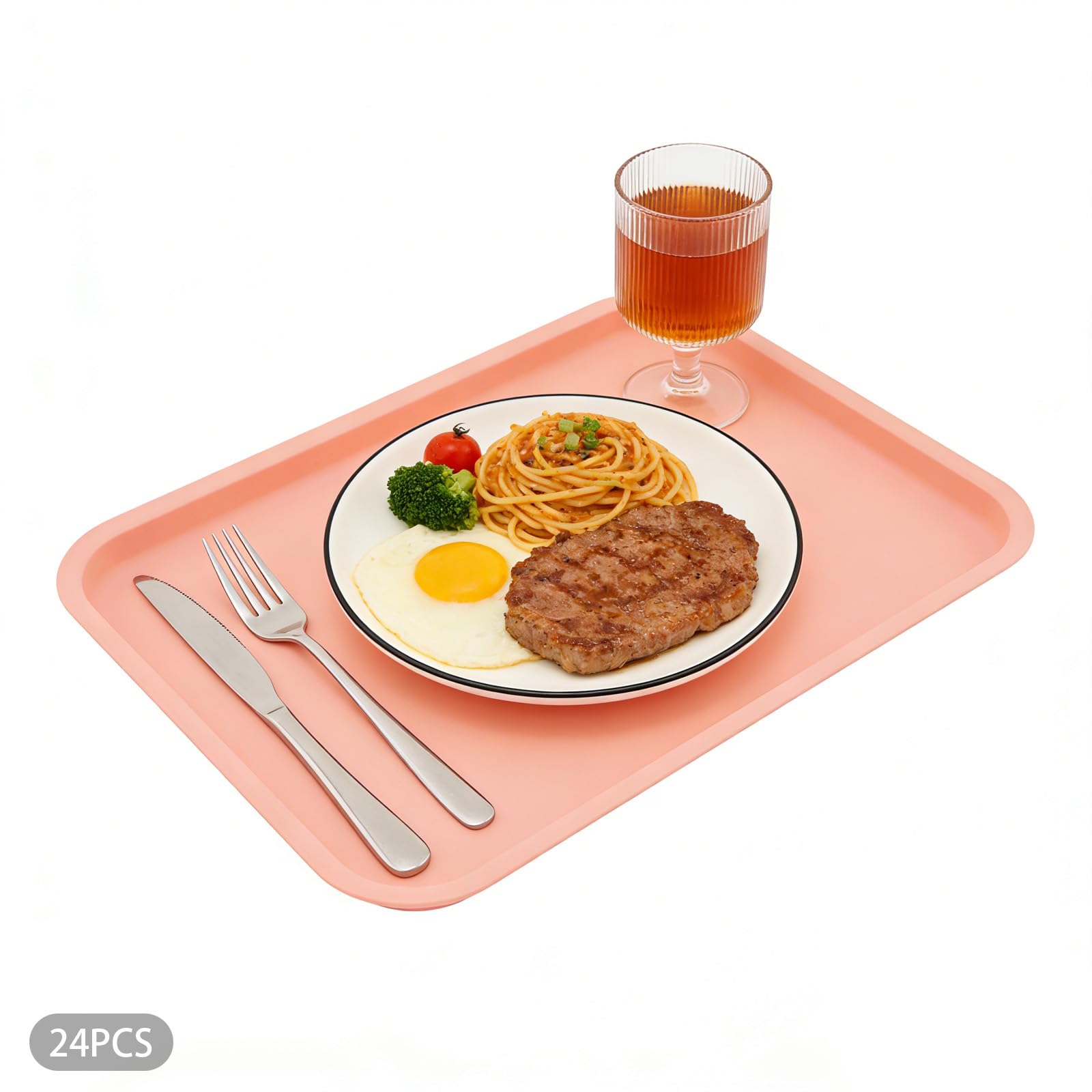 Fast Food Tablets, 24 vassoi da portata in plastica PP, 36 x 27 cm, rettangolari, per cucina, caffè, panetteria, ristorante, rosa